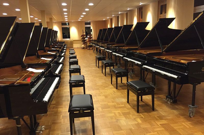 Hall full of Steinway pianos