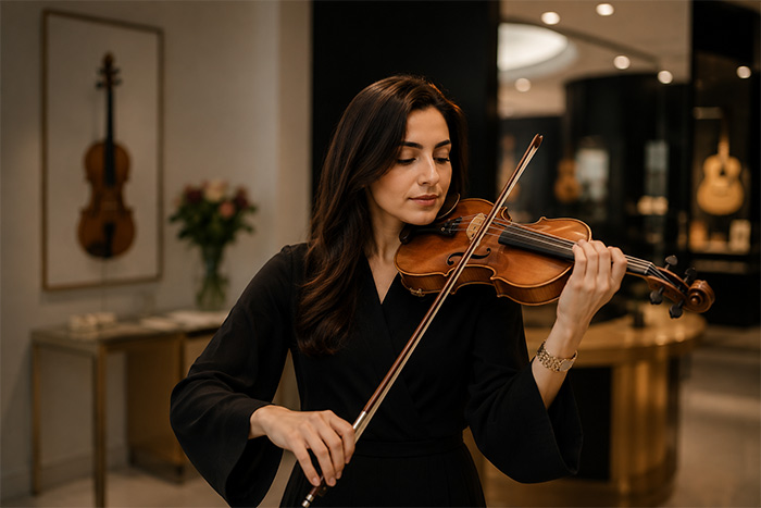 Beautiful lady playing violin