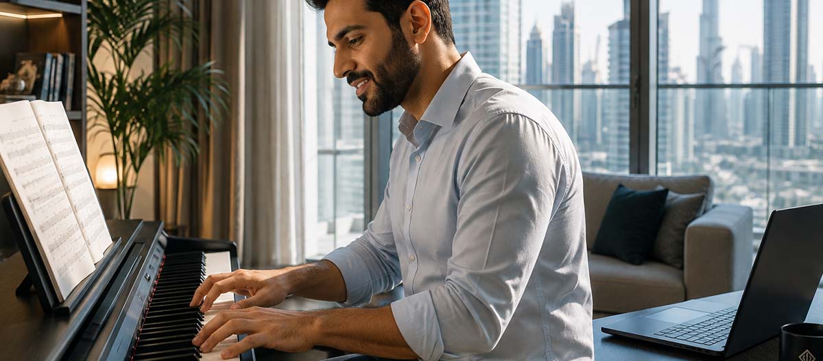 Dubai professional playing piano at home